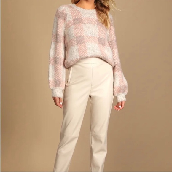 NWT Lulu's Vero Moda Diana Cream Multi Plaid Knit Pullover Sweater – Size Large - Picture 2 of 9